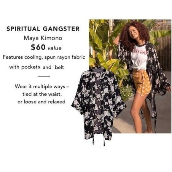 Spiritual Gangster Boho Cardigan Women One Size OS Black Floral Tie Rayon Asian - Picture 3 of 14